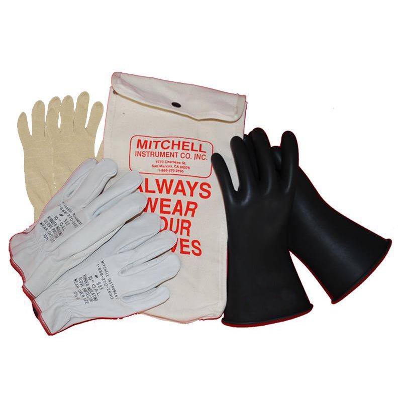 Mitchell Instrument Class 0 (up to 1000V) Insulated Electrician Gloves  including Leather Protectors, Glove Liners and Glove Bag