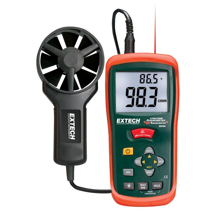 eend loyaliteit Is Extech AN200 Vane Style Air Velocity-Flow Meter with Built-In IR Thermometer